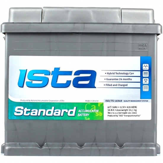 Акумулятор стартерний ISTA Standart 6СТ-50 A1 Euro 420 А L+ (550 04 02)