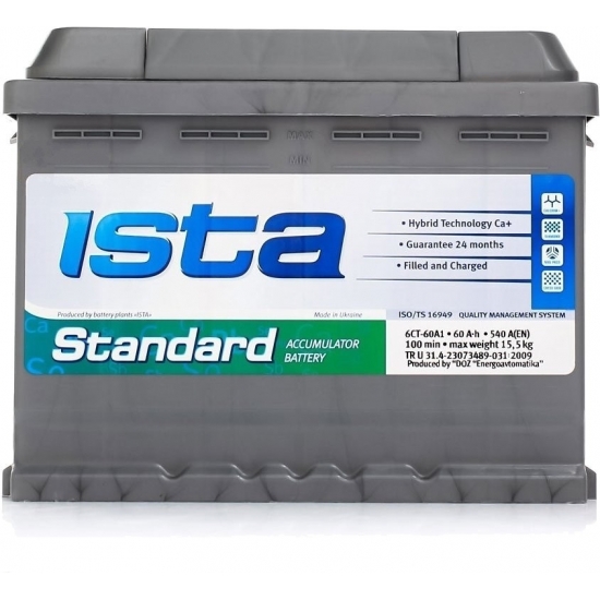 Аккумулятор стартерный ISTA Standard 6СТ-60 A1 60 Ач (-/+) Euro 540 А (560 04 04)