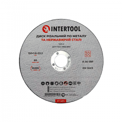 Диск отрезной по металлу 150x1.6x22.2 мм Intertool CT-4011 Диск отрезной по металлу 150x1.6x22.2 мм Intertool CT-4011