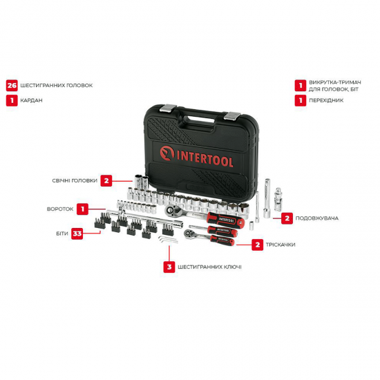 Набір інструментів 73 од., STORM, 1/2", 1/4", Cr-V Intertool ET-8073