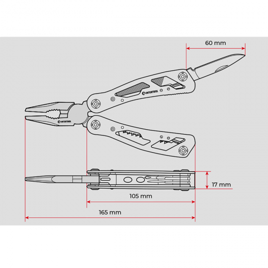 Мультиінструмент 165 мм 12-в-1 з чохлом Intertool HT-0540