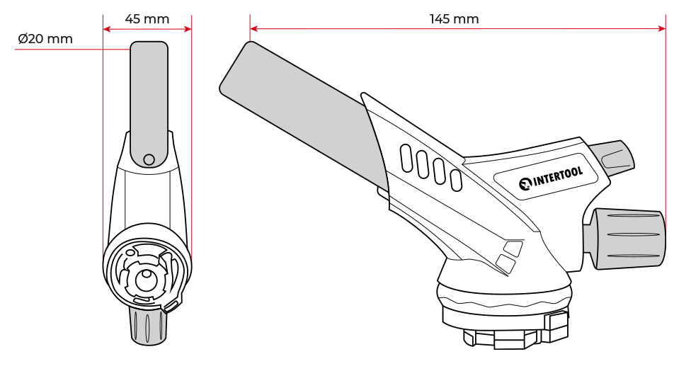 Размеры газовой горелки INTERTOOL GB-0028