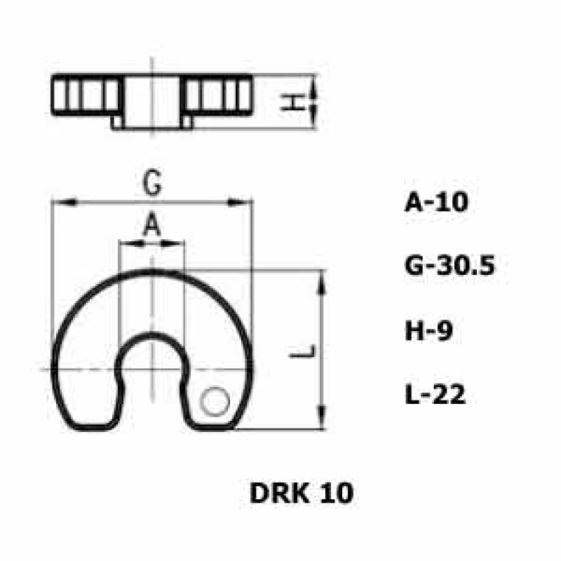 Конструкция и размеры ключа для демонтажа пневмотрубки DRK 10