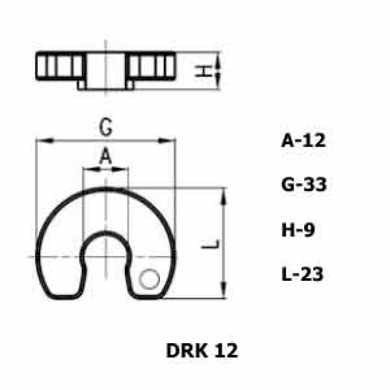 Конструкция и размеры ключа для демонтажа пневмотрубки DRK 12