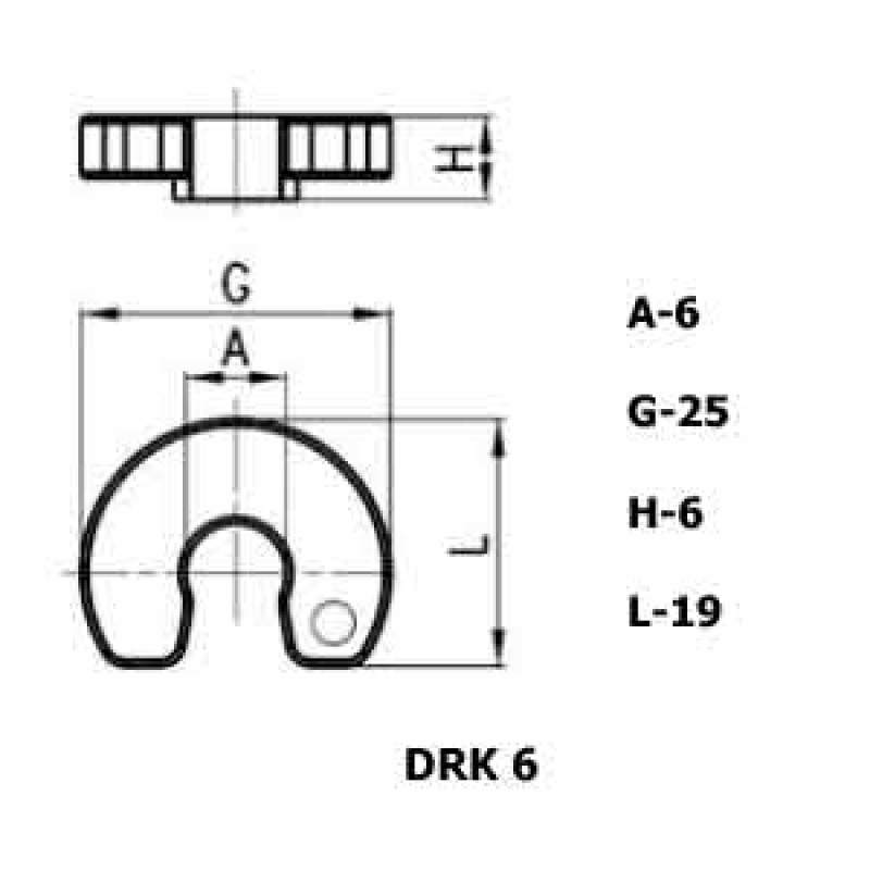 Конструкция и размеры ключа для демонтажа пневмотрубки DRK 6